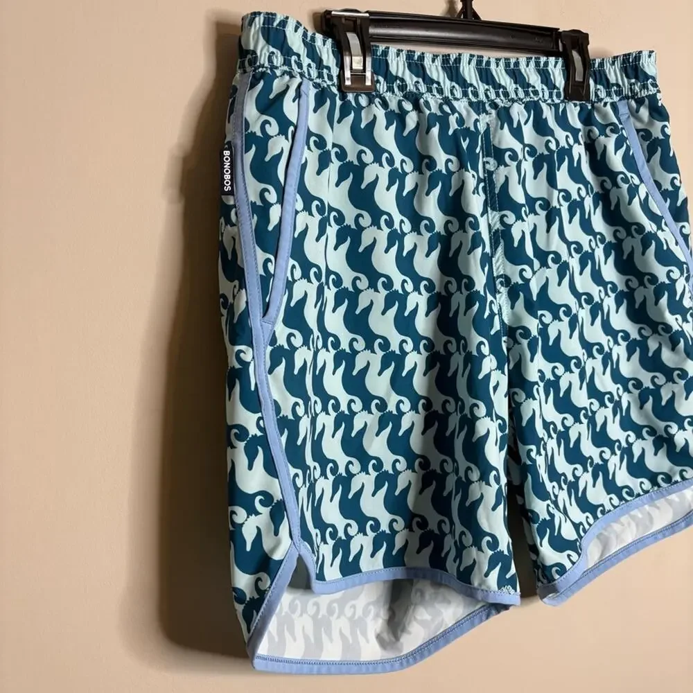 Bonobos Swim Trunks Blue Teal Seahorses 7” Size Medium